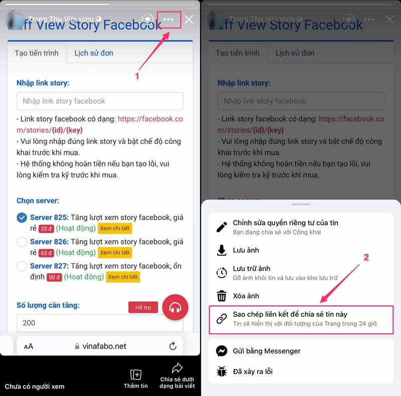 Cách lấy link story Facebook